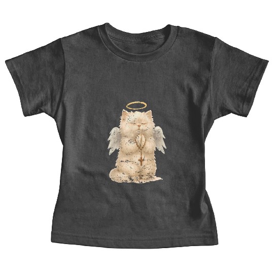 Heavenly Praying Cat with Angel Wings Baby Tees