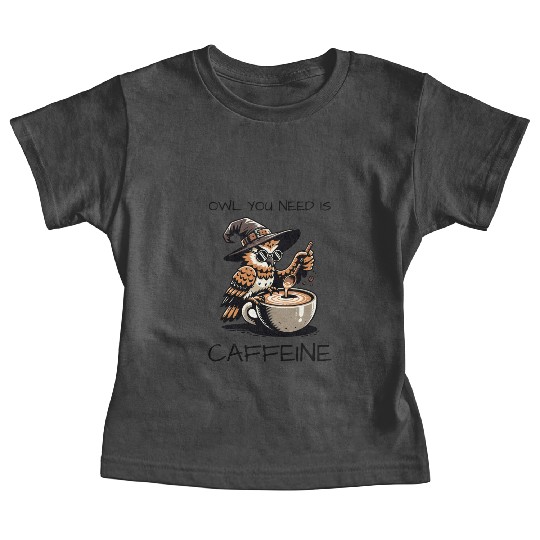 Whimsical Wizard Owl Coffee Design Baby Tees
