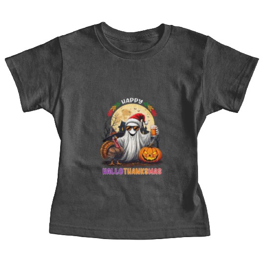 Happy Hallothanksmas Halloween Thanksgiving Xmas Baby Tees