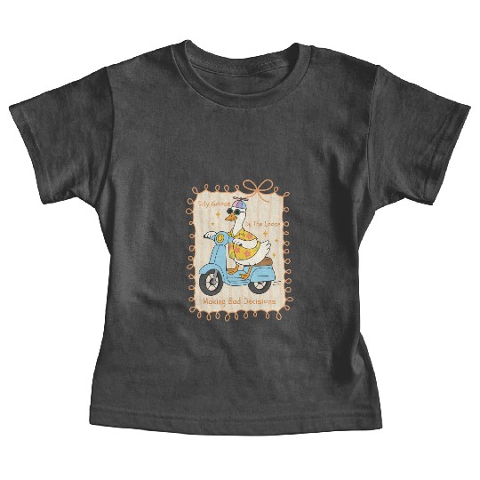 Silly Goose Riding Scooter Design Baby Tees