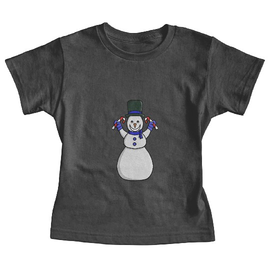 Festive Snowman with Candy Cane and Gloves Baby Tees