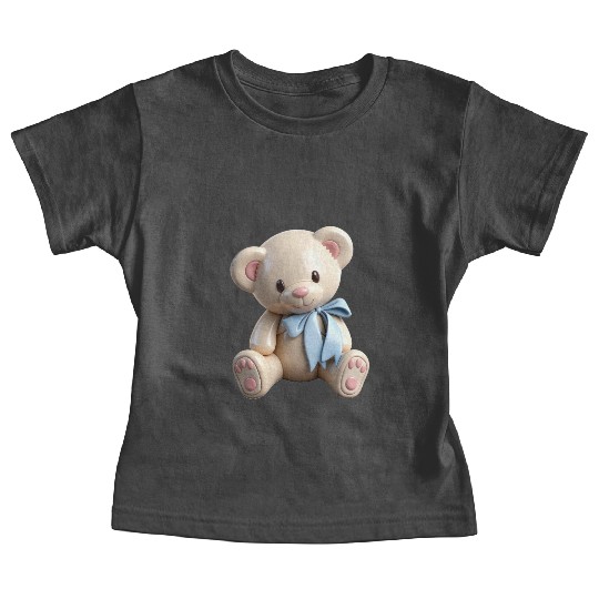 Adorable Teddy Bear with Blue Bow Baby Tees