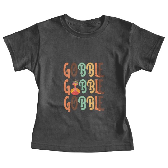 Festive Turkey and Gobble Text Pattern Baby Tees