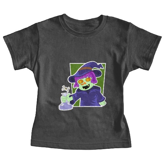 Playful Zombie Witch Cartoon Design Baby Tees