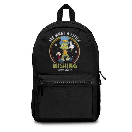 Retro Jiminy Cricket See What A Little Wishing Can Do Comfort Colors Backpacks, Disney Pinocchio Backpacks, Disneyland Family Trip, Birthday Gift