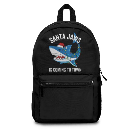 Santa Jaws Is Coming To Town Funny Christmas Shark Backpacks