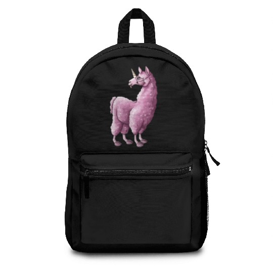 Fluffy llama unicorn pink illustration cartoon Backpacks