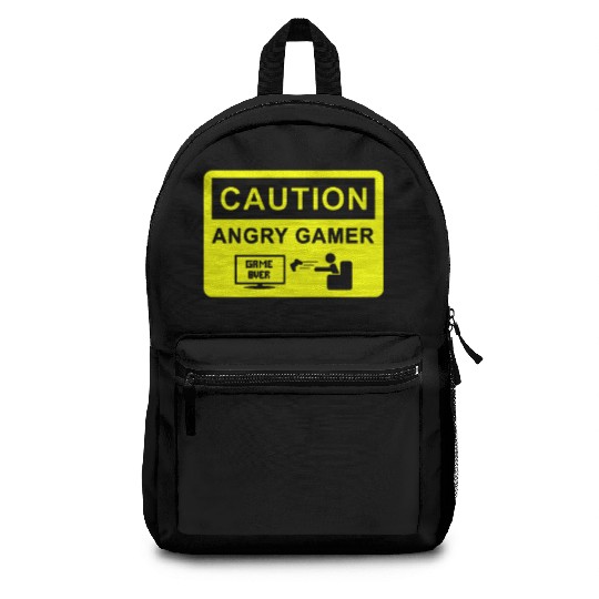 CAUTION ANGRY GAMER MENS FUNNY COD BATTLEFIELD GAM Backpacks