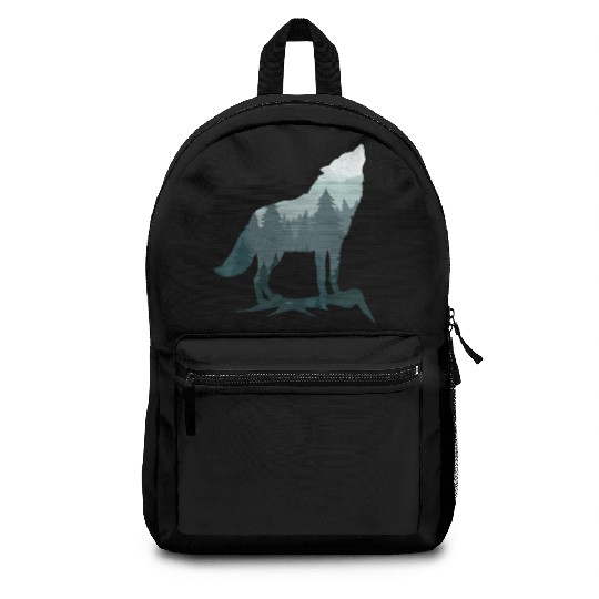 Lone Wolf Survives The Mountain Silhouette Art Backpacks