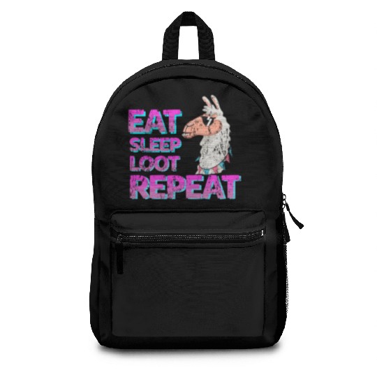 cool Llama eat sleep loot Backpacks