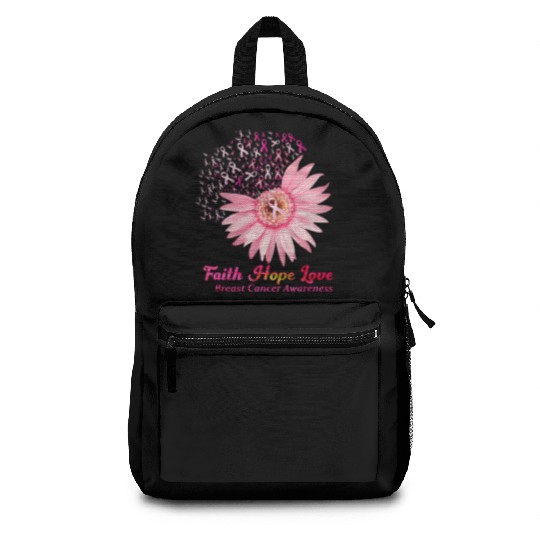 Faith Hope Love Breast Cancer Awareness Flower Pin Backpacks