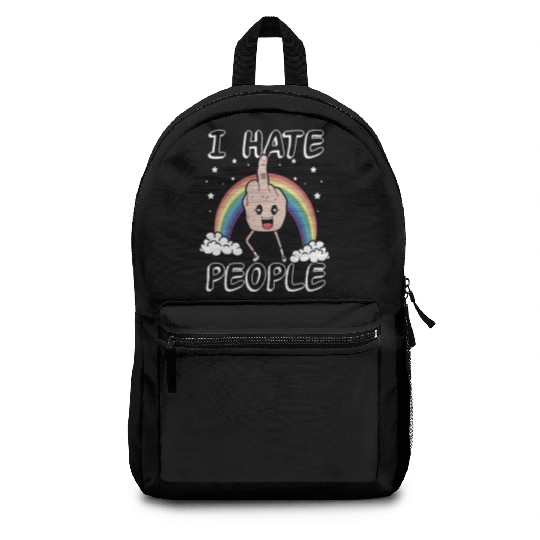 I Hate People Middle Finger Funny Rainbow Gift Backpacks