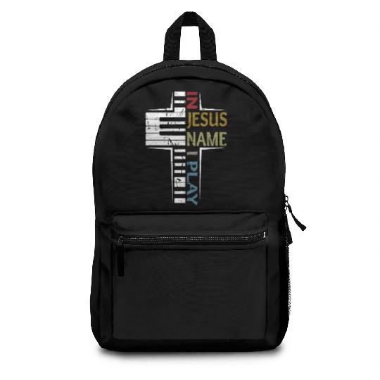 In Jesus Name I Play Piano Player Backpacks