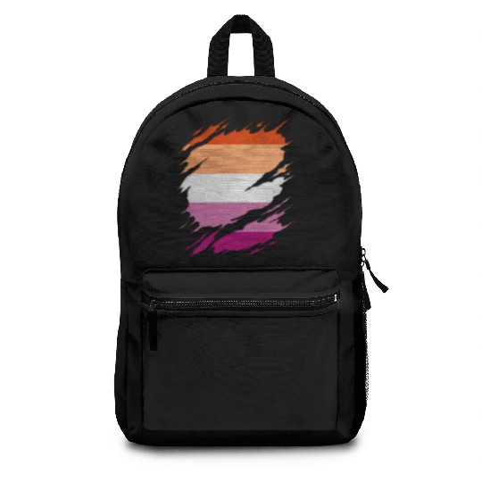 Lesbian Pride Flag Ripped Reveal Backpacks