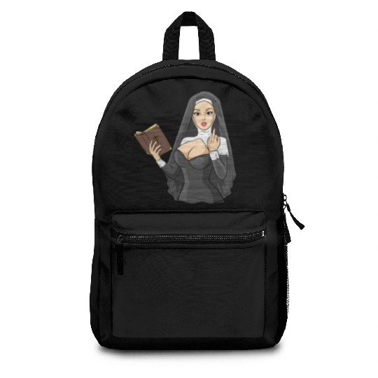 Sexy nun techno middle finger stinky finger sin Backpacks