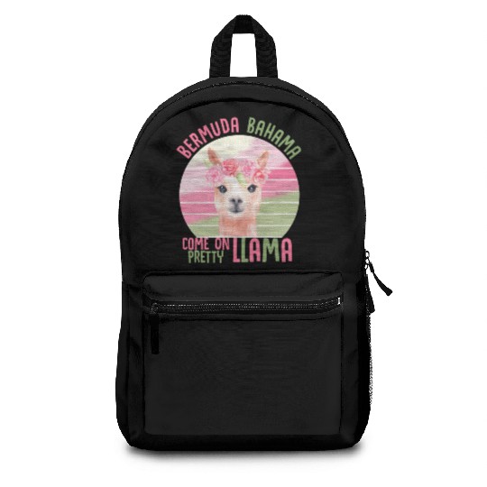 Funny Pretty Llama Pink Green Floral Slogan Backpacks