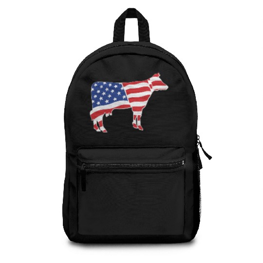 Patriotic American Flag Cow Design Backpacks