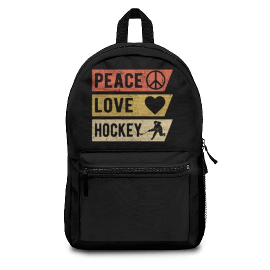 Vintage Peace Love Hockey Sports Lover Player Gift Backpacks