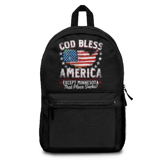 GOD BLESS AMERICA Except Minnesota Sucks Funny Ba Backpacks