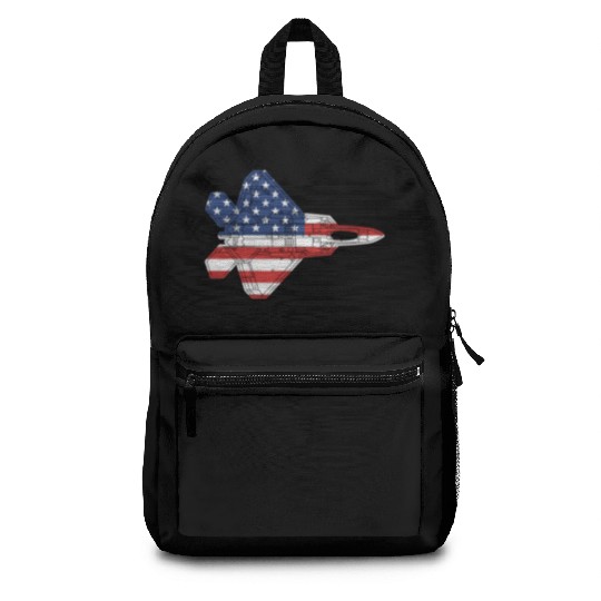 F-22 Raptor Fighter Jet Airplane American Flag F22 Backpacks