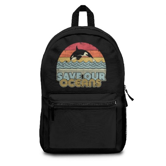 Save Our Oceans Orca Whale Retro Climate Change Backpacks