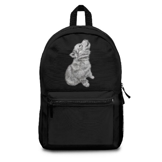 Cute Baby Howling Wolf Cub Sketch Backpacks