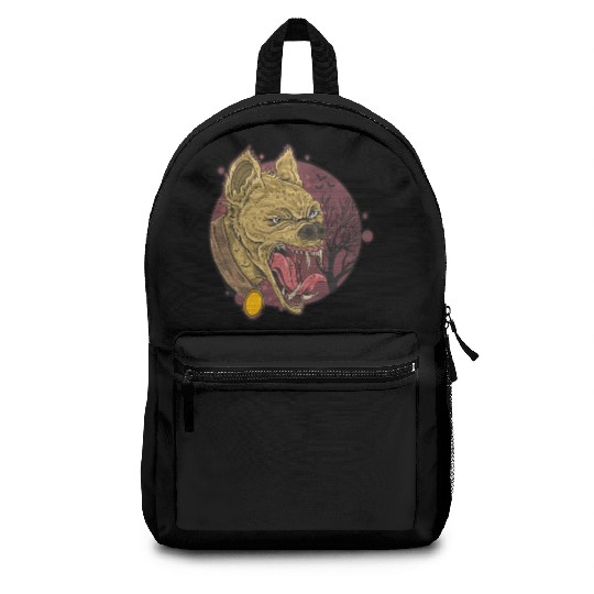 wild hyena angry face head Backpacks