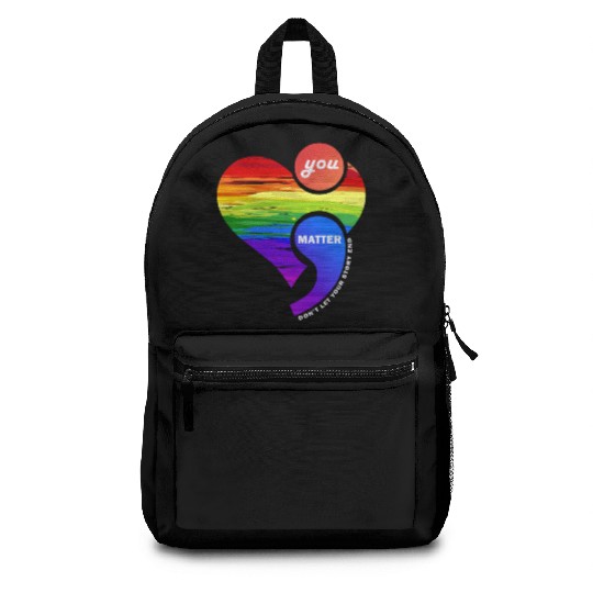 Rainbow Heart Semicolon You Matter Backpacks