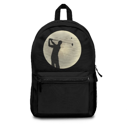 Golfer Silhouette Golf Golfer Moon Full Moon Backpacks