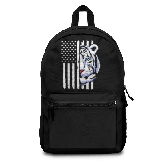 4th Of July American Flag White Tiger Backpacks