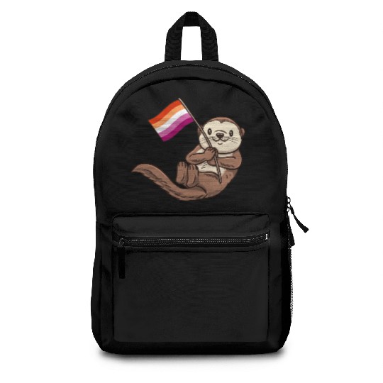 Lesbian Sea Otter With Orange Pink Lesbian Backpacks
