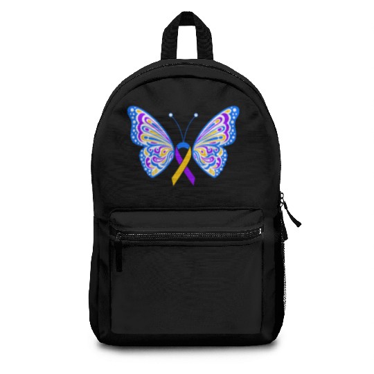 Bladder Cancer Purple Yellow Blue Ribbon Butterfly Backpacks