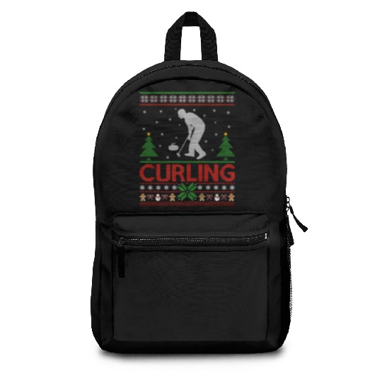 Curling Sports Lover Santa Ugly Curling Christmas Backpacks