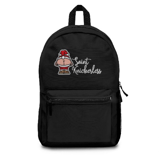 St. Knickerless funny Santa Claus Christmas puns Backpacks