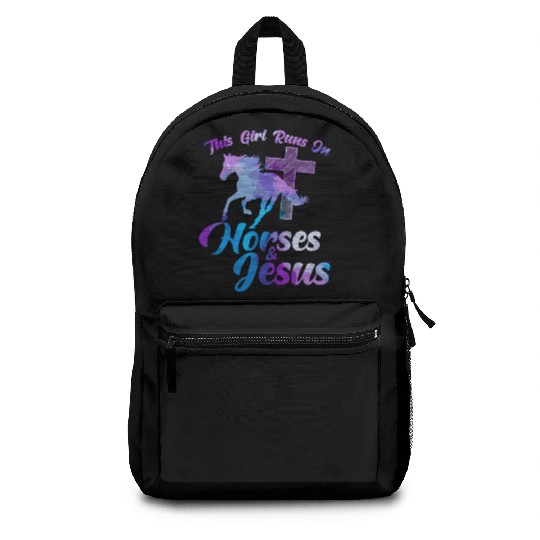 This Girl Runs On Horses Jesus Christian Horse Rid Backpacks