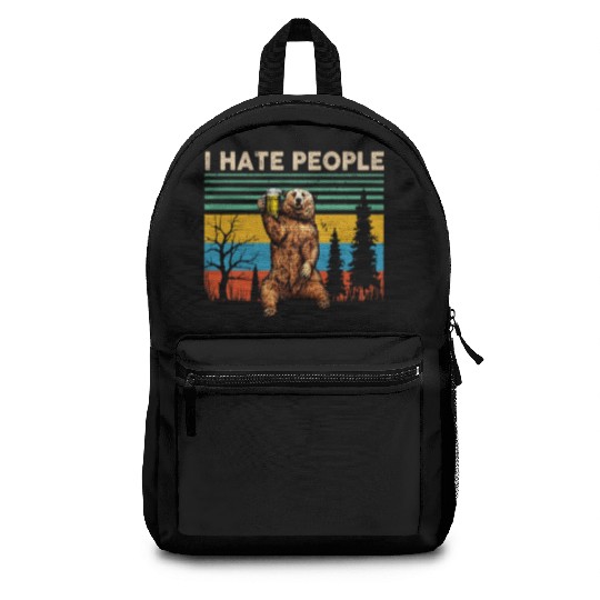 I Hate People Bear Drinking Beer Vintage Backpacks