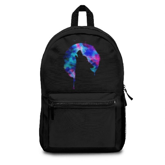 Howling wolf full moon wolves galaxy stars sky Backpacks