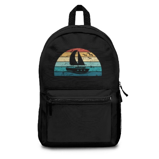 Retro Boating Sunset Vintage boat Sunrise Backpacks