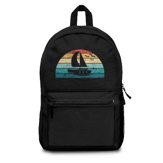 Retro Boating Sunset Vintage boat Sunrise Backpacks