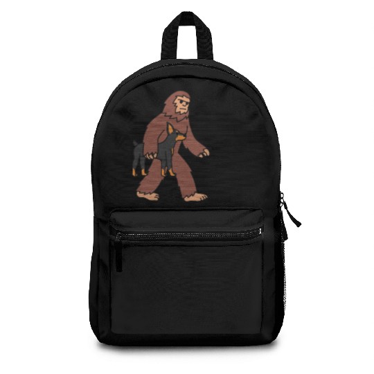 Bigfoot Sasquatch Carrying Doberman Backpacks