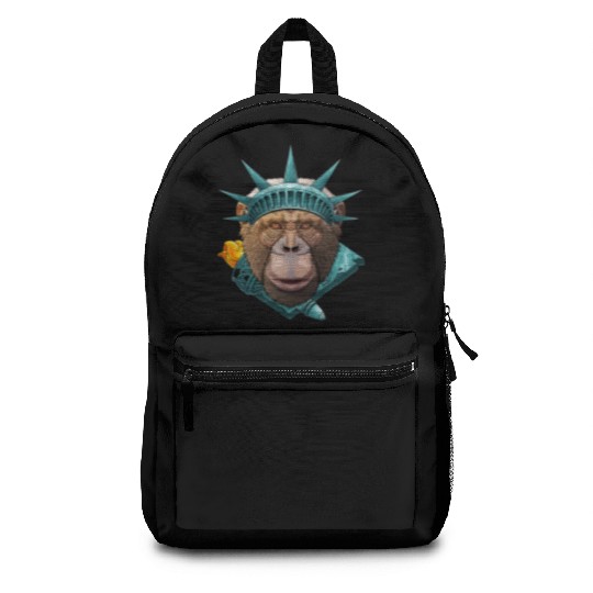 Statue Of Liberty Chimpanzee 4th Of July Animal US Backpacks