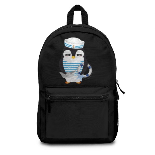 cute penguin as a sailor in marine look Backpacks