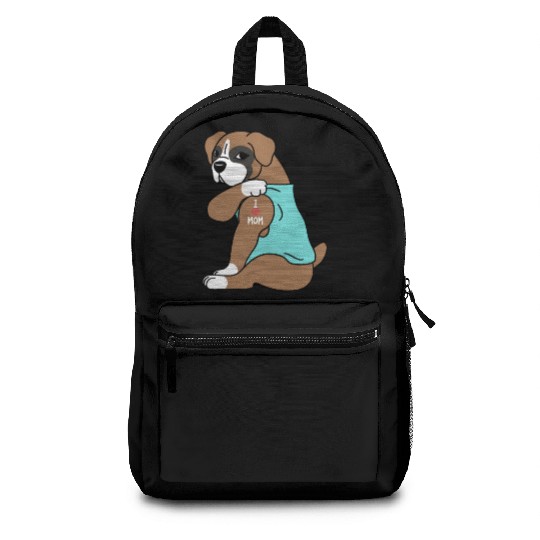 I Love Mom Tattoo Boxer Dog Backpacks