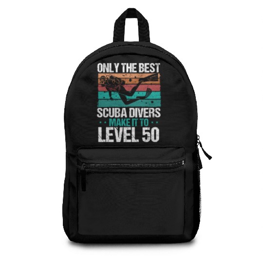 Level 50 Year Old Scuba Diver 50th Birthday Diving Backpacks