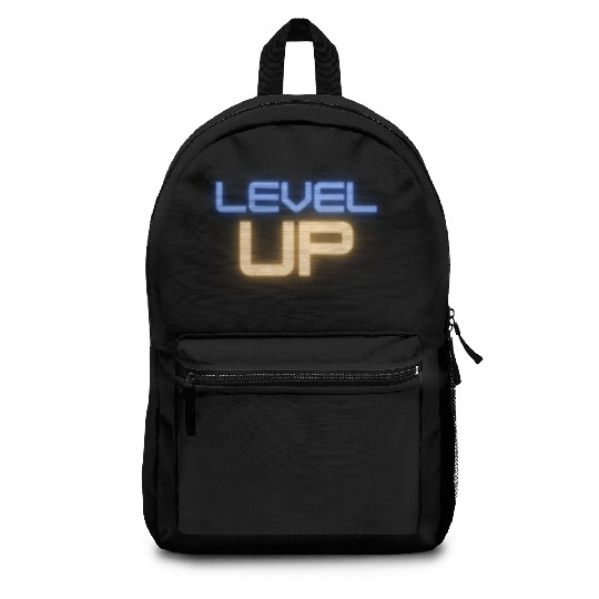 Black Level Up Neon Typography Backpacks