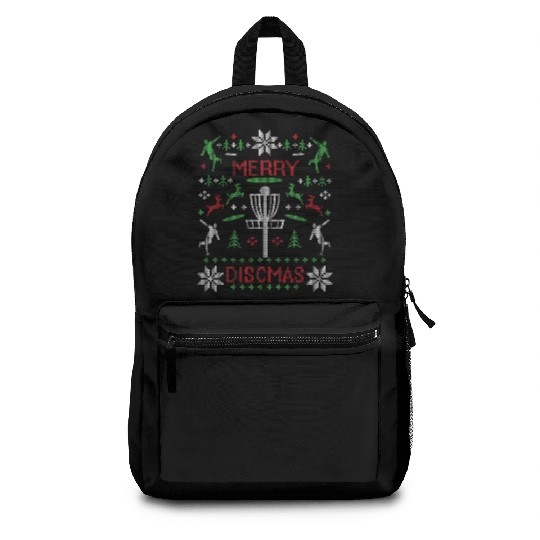 Merry Discmas Disc Golf Ugly Christmas Sweater Backpacks