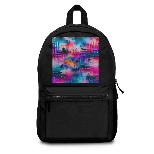 Abstract watercolor pattern in retro neon colors Backpacks