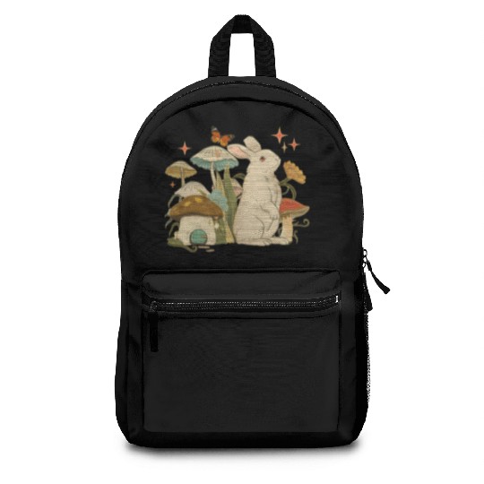 Cottagecore with bunny, mushrooms and butterfly Backpacks