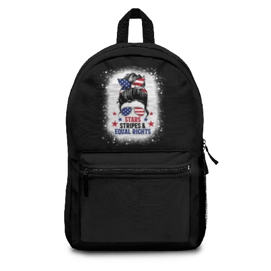 USA Messy Bun Bleached Stars Stripes Equal Rights Backpacks