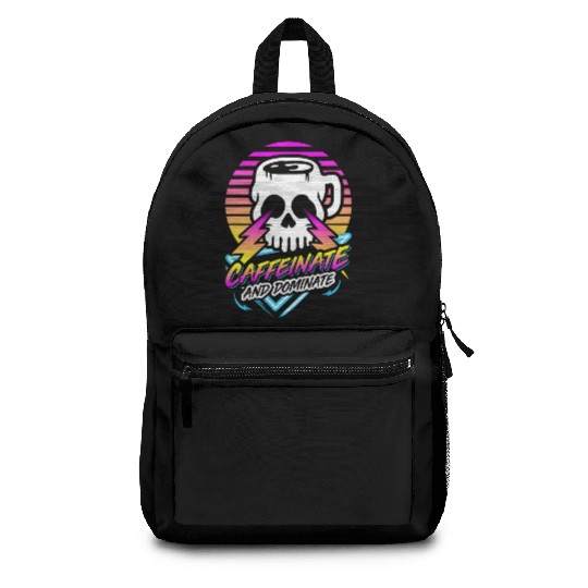 Caffeinate And Dominate (Skull Mug) Retro Neon Backpacks